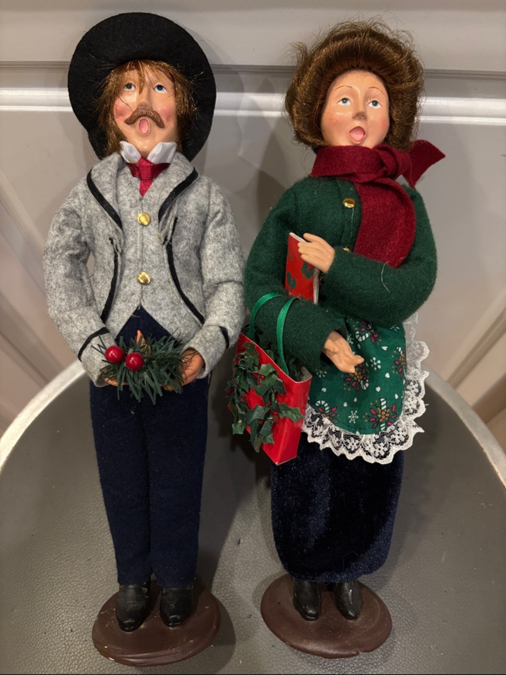 2 Promax Victorian Christmas Caroler Figurines Dolls, Vintage, 12” Tall